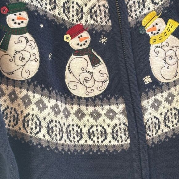 Vintage Christmas Snowman Cardigan Ugly Sweater Embroidered Christopher Banks 1X - Picture 4 of 6